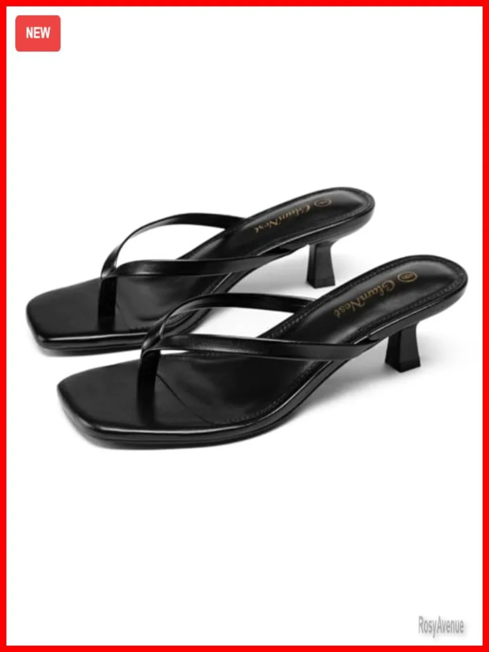 Square Open Toe Kitten Heel Sandals PU Leather Comfort Slip On